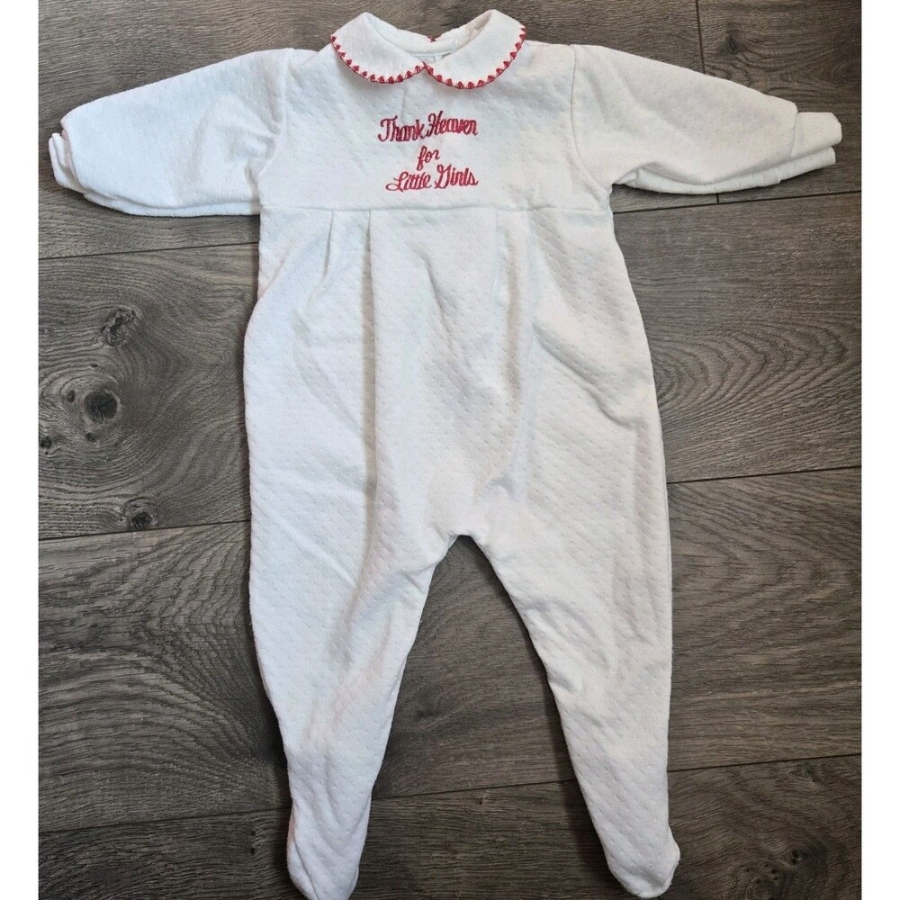Vintage Alexis Baby Girl Footed Sleeper Pajama 3-6M 13-18 LBS White Picot USA